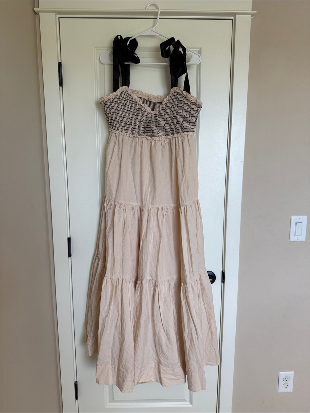 Free People Cream Maxi Dress with Black Tie Straps